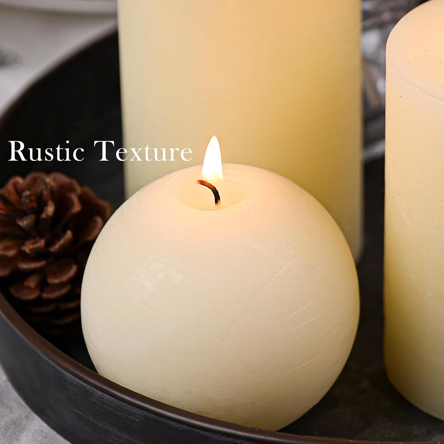 4-Piece Ivory Unscented Pillar and Sphere Candle Set - Image 5