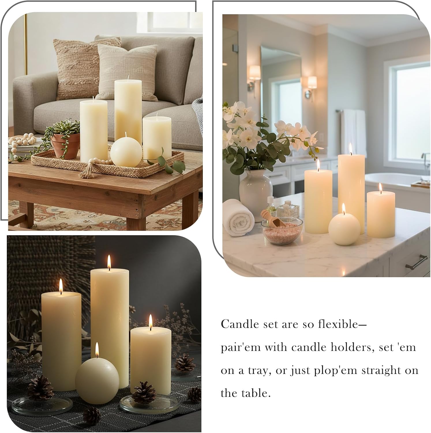 4-Piece Ivory Unscented Pillar and Sphere Candle Set - Image 7