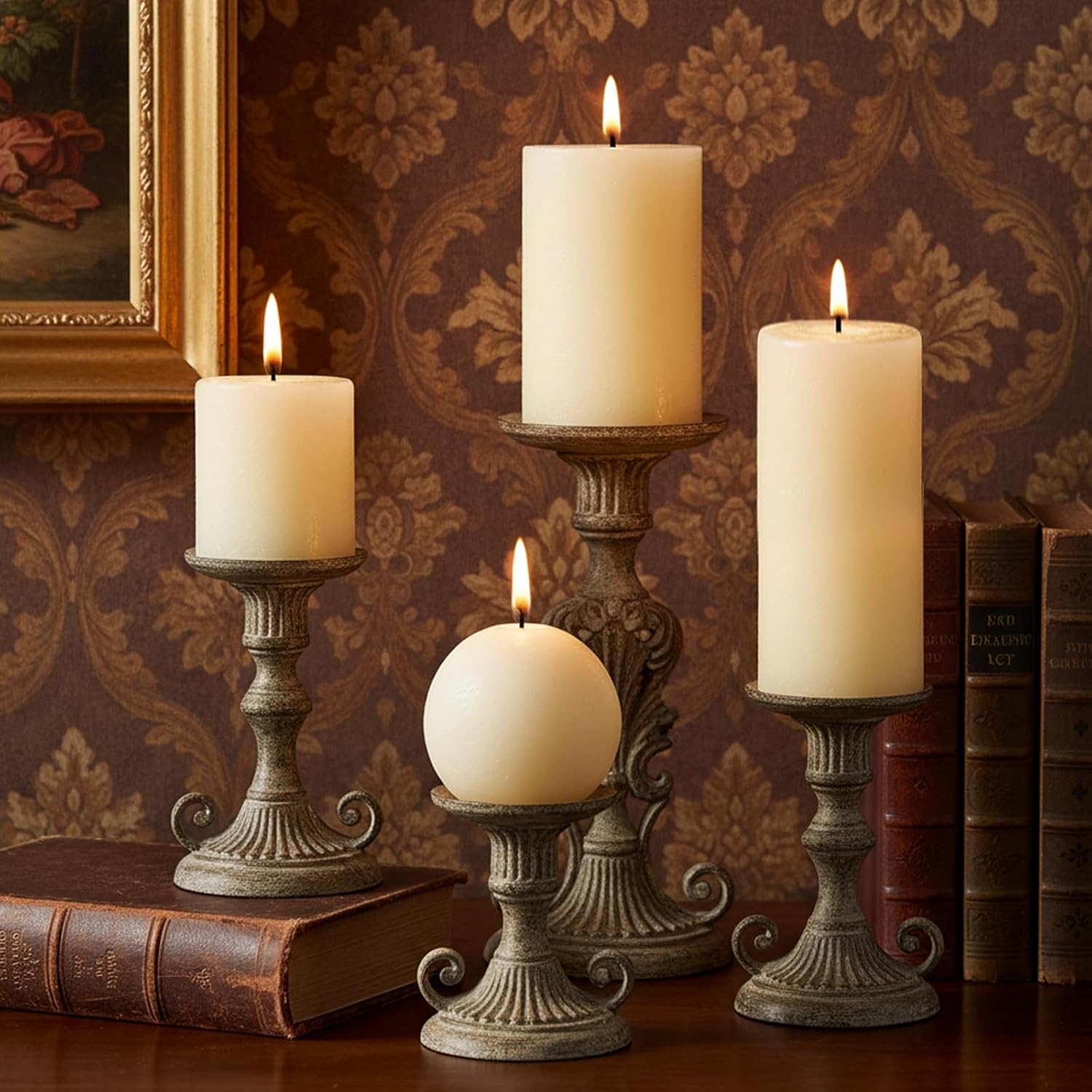 4-Piece Ivory Unscented Pillar and Sphere Candle Set - Image 6