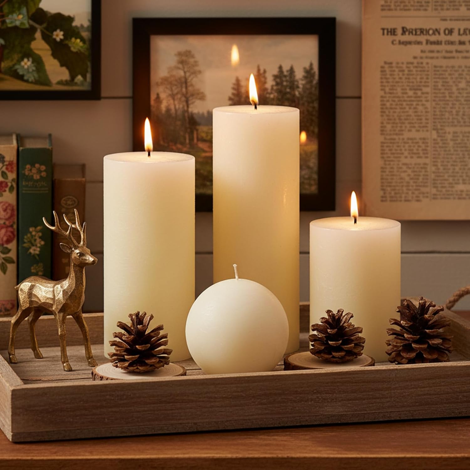 4-Piece Ivory Unscented Pillar and Sphere Candle Set - Image 4